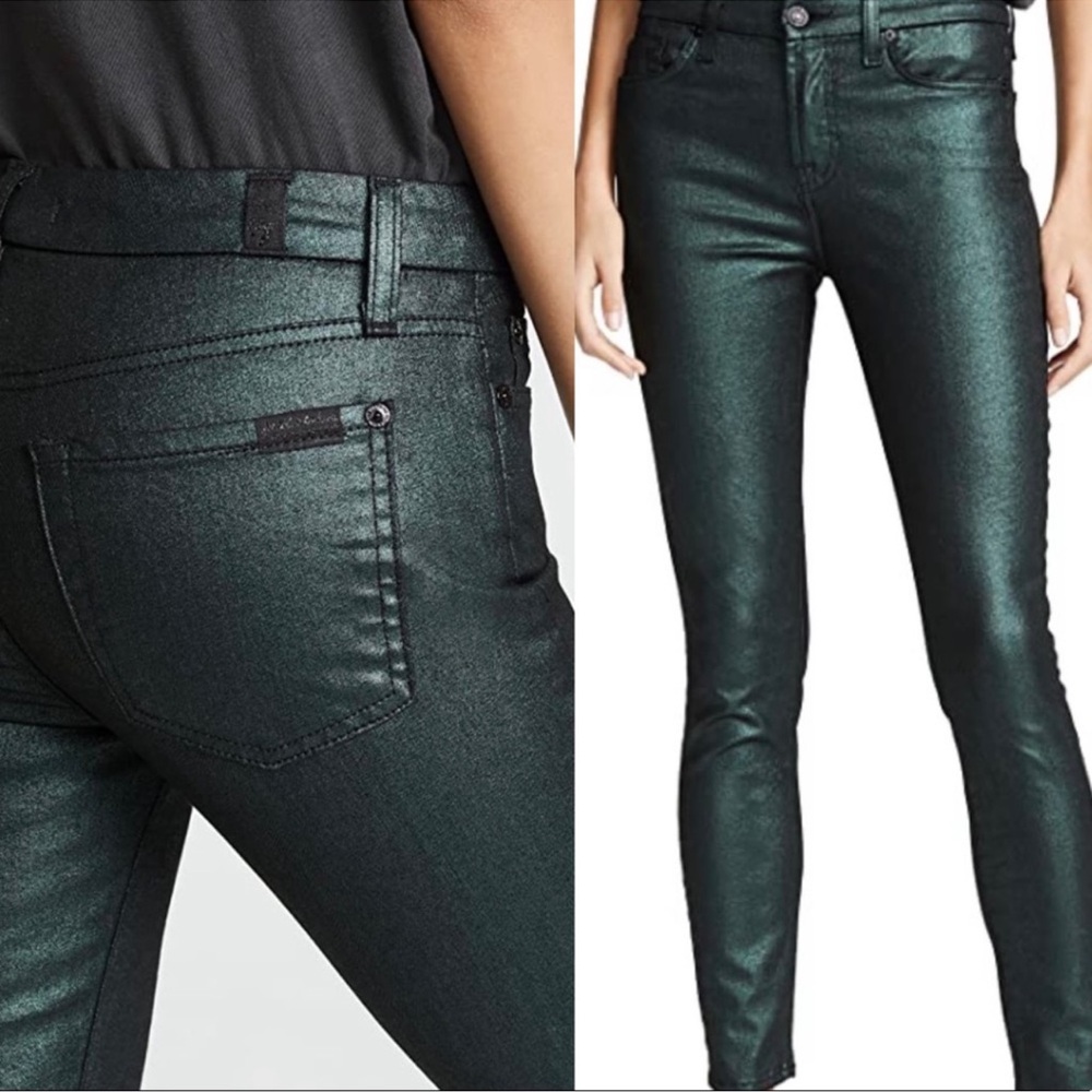 7 for all Mankind Emerald Green Metallic Skinny Jeans